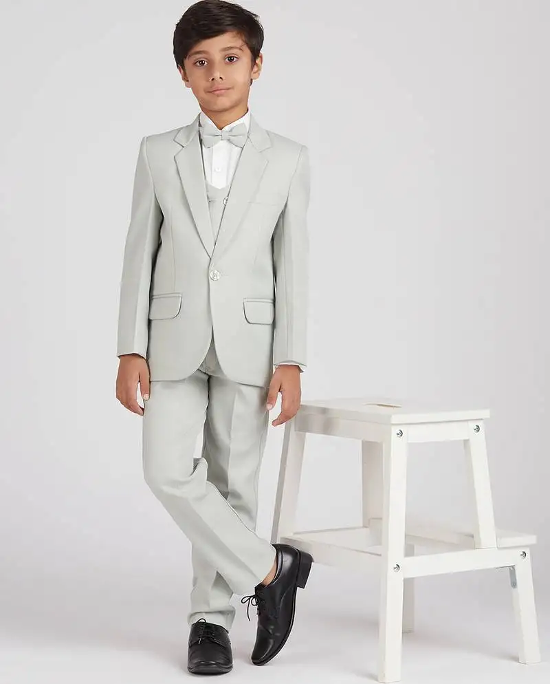 Royal look in solid suit set full sleeves blazer, shirt, pant and waist coat with bow tie - pista green