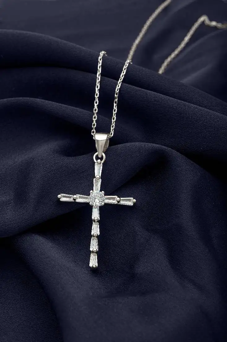 Silberry silver layered cross pendant with cz