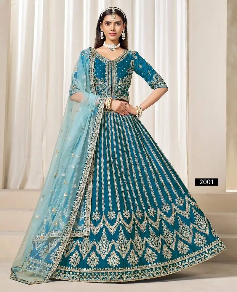 Teal heavy embriodered art silk designer semi stitched lehenga choli