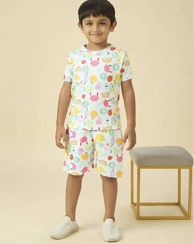 Lycra woven half sleeves placement printed t-shirt and track set - white