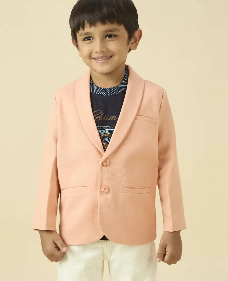 Full sleeves blazer set with graphic printed t-shirt - peach