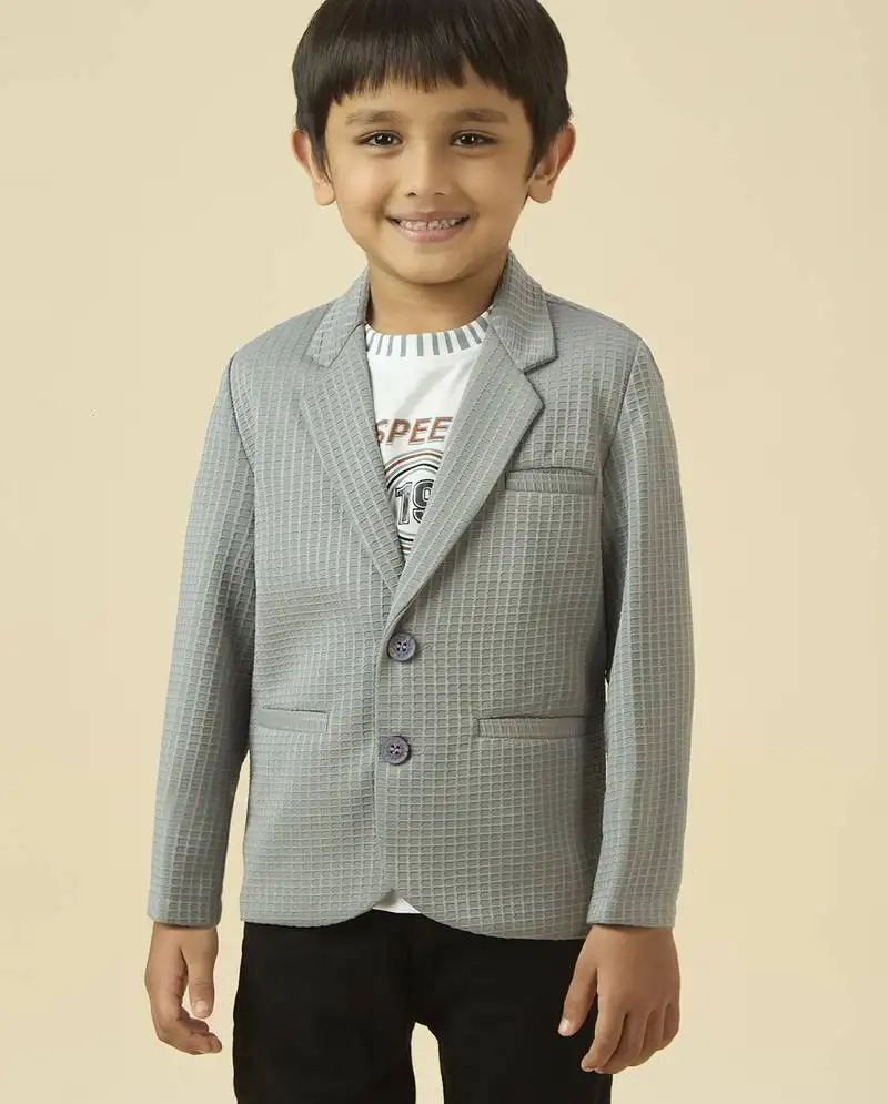 Lycra full sleeves blazer set with graphic printed t-shirt - grey