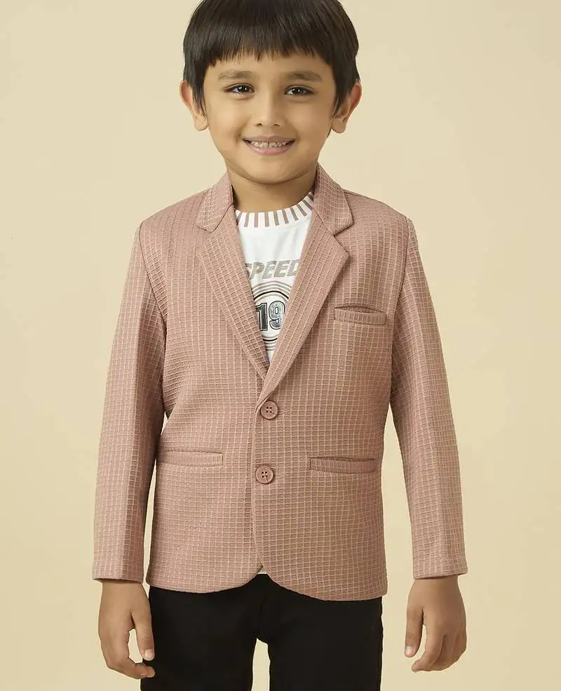 Lycra full sleeves blazer set with graphic printed t-shirt - rose