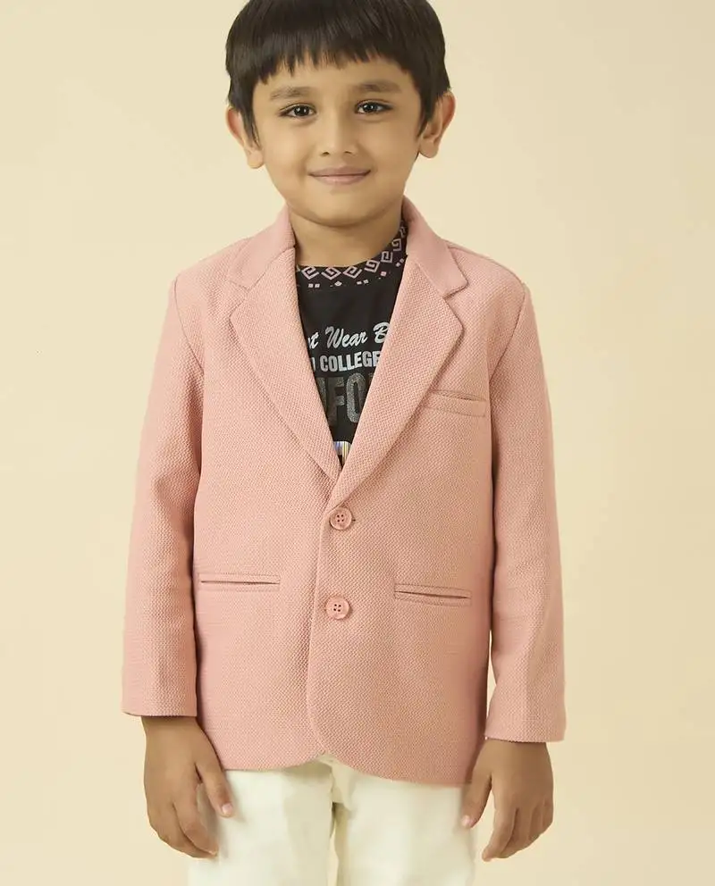 Full sleeves blazer set with graphic printed t-shirt - baby pink