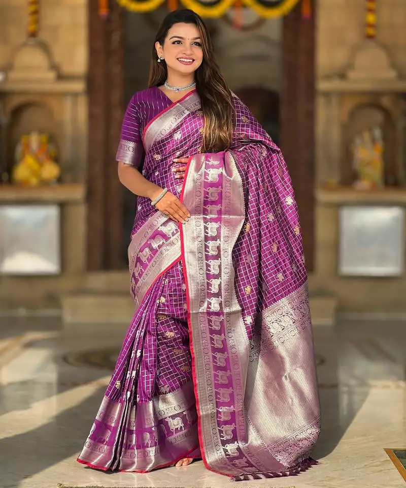 Wine self design embellished silk blend saree with blouse