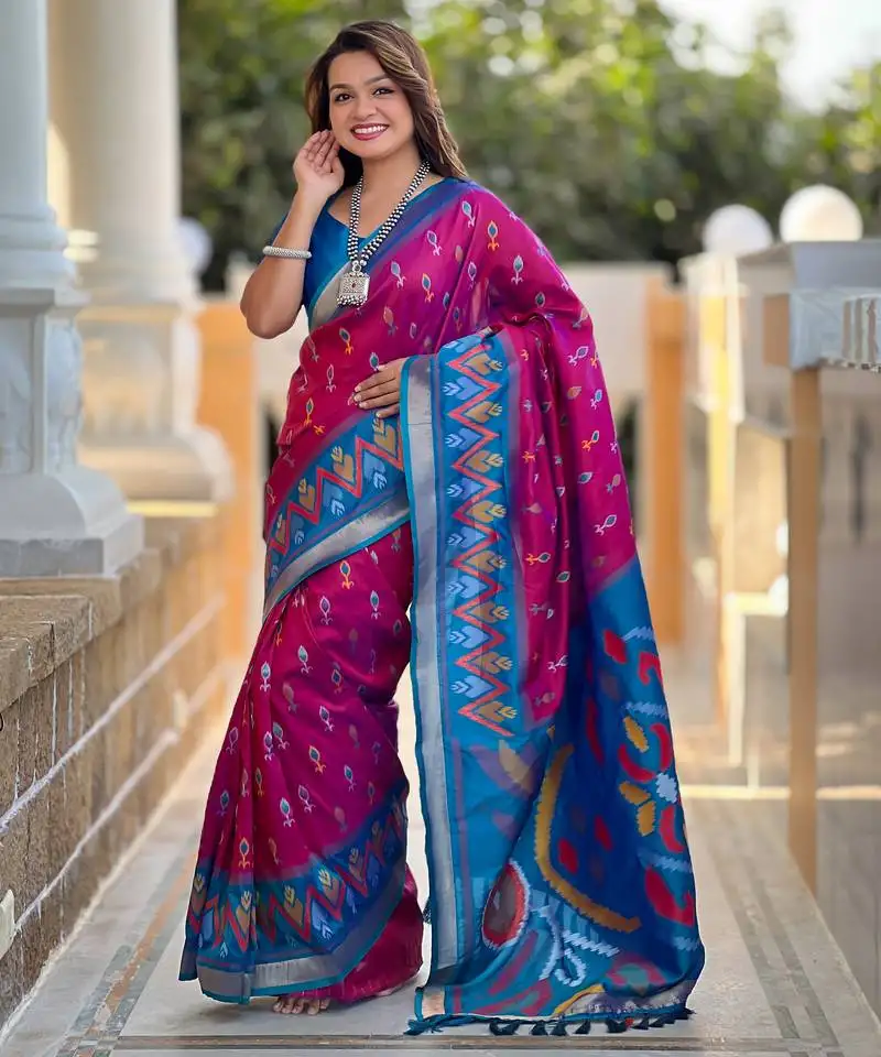 Amber woven silk blend saree with blouse