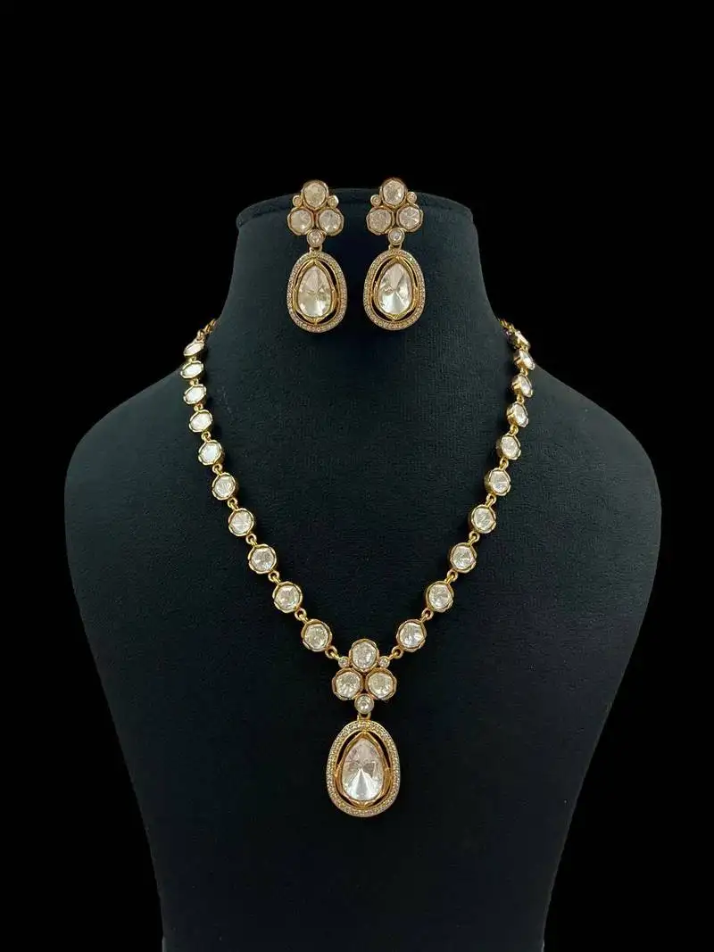 Royal kundan polki necklace set with drop earrings traditional bridal jewelry