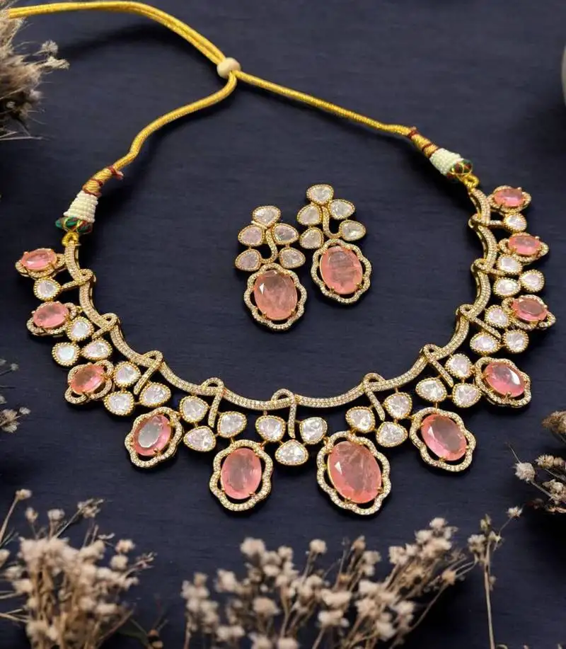 Pastel pink kundan choker necklace set
