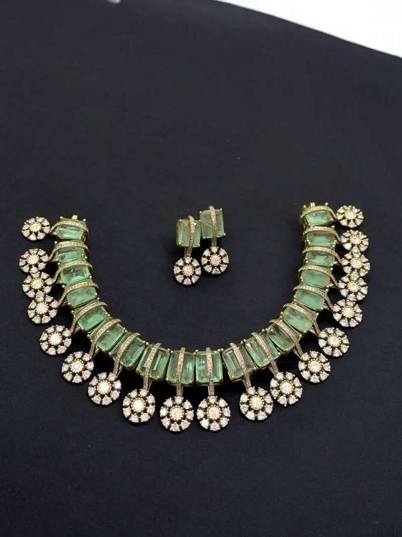 Majestic mint green & diamond floral choker necklace set