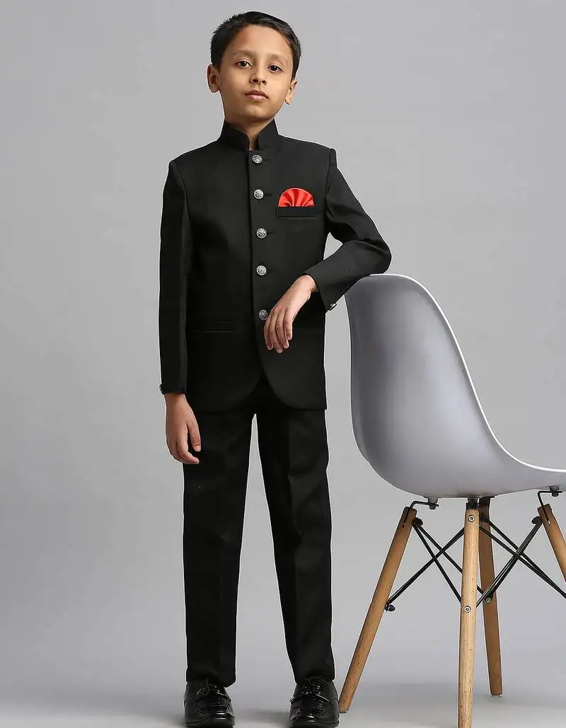 Full sleeves solid ethnic wear jodhpuri and pant set - black