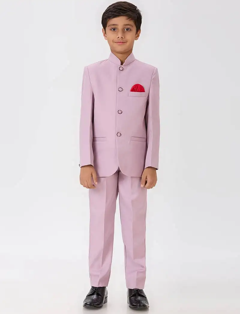 Full sleeves solid ethnic wear jodhpuri and pant set - pink