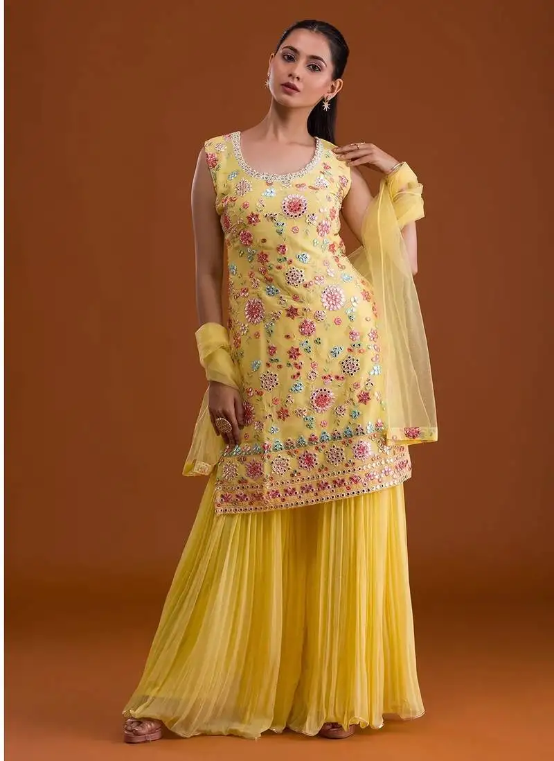 Light yellow georgette semi stitched suits