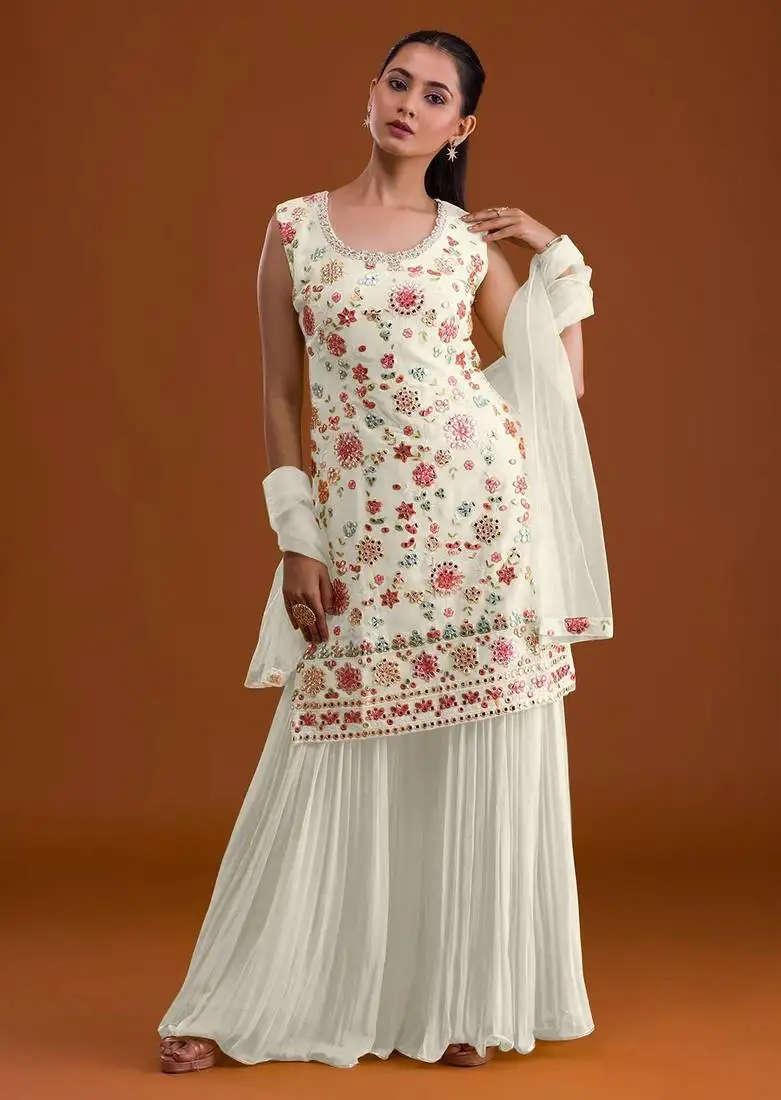 White georgette semi stitched suits