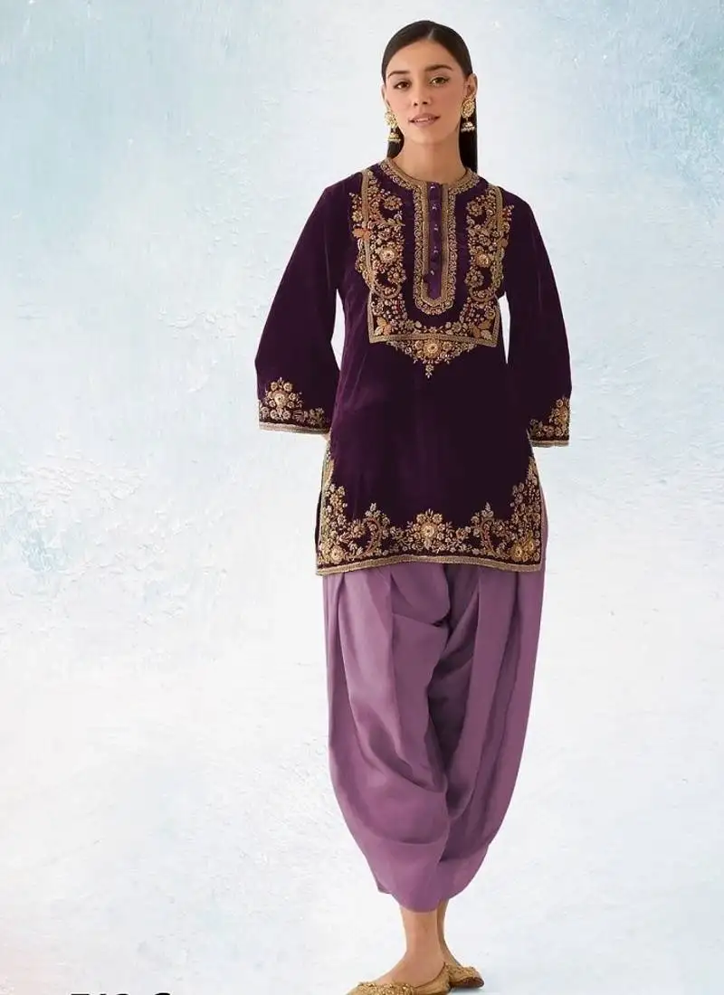 Wine pure velvet with embroiderey 3mm sequence & thread work unstitched suit