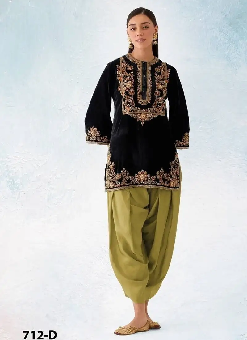 Black pure velvet with embroiderey 3mm sequence & thread work unstitched suit