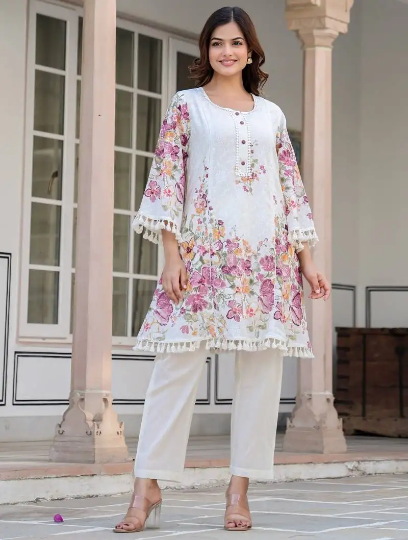 Tiara miller white cotton printed co ord sets