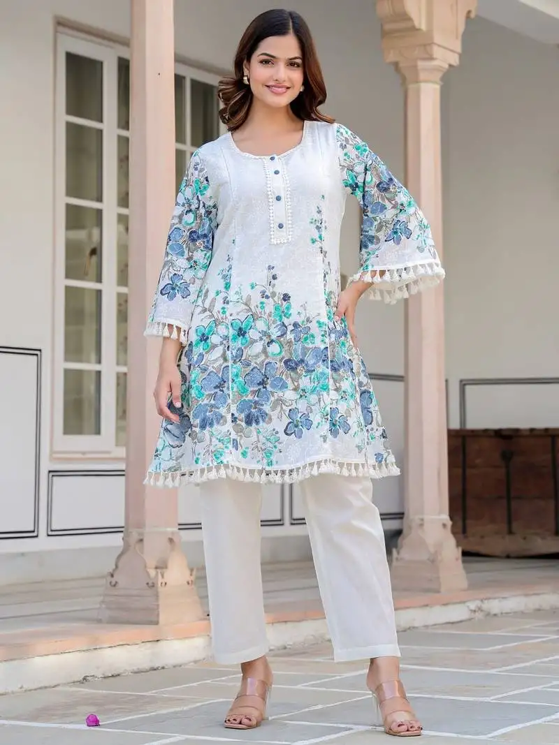 Tiara vivid white cotton printed co ord sets