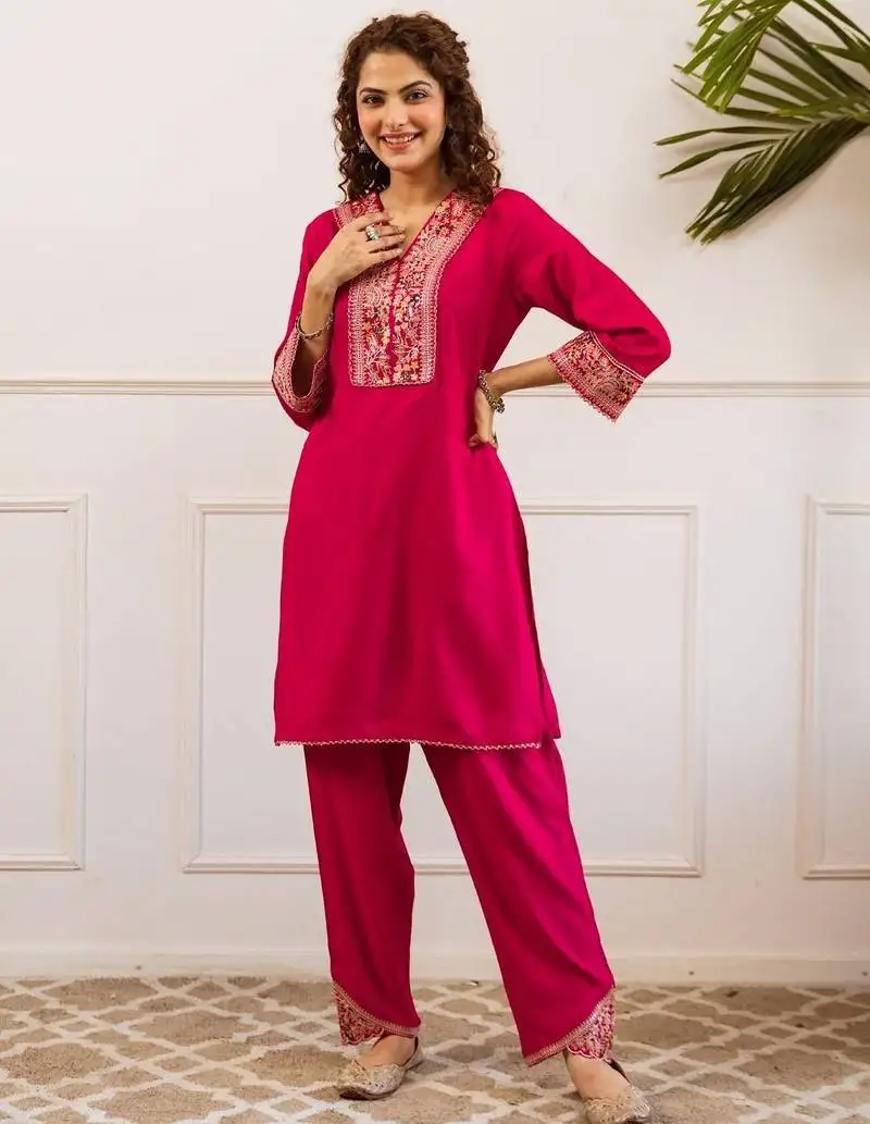 Kabool cameo pink cotton embroidered co ord sets