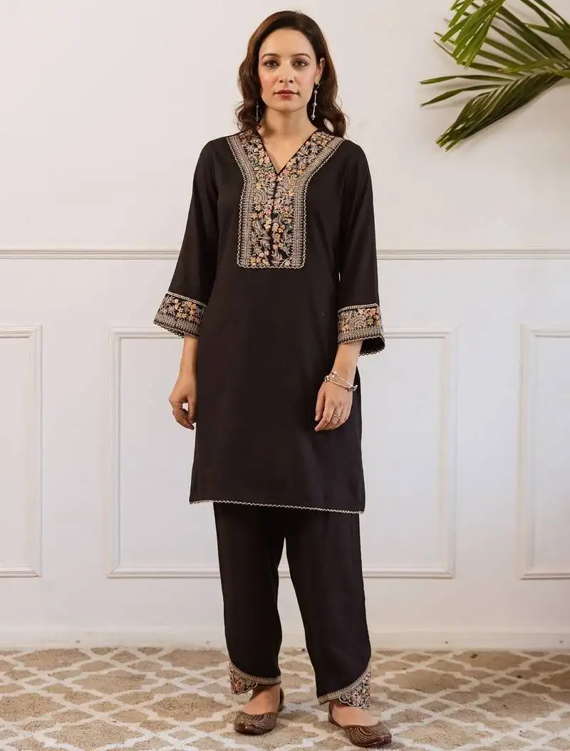 Kabool ebony black cotton embroidered co ord sets