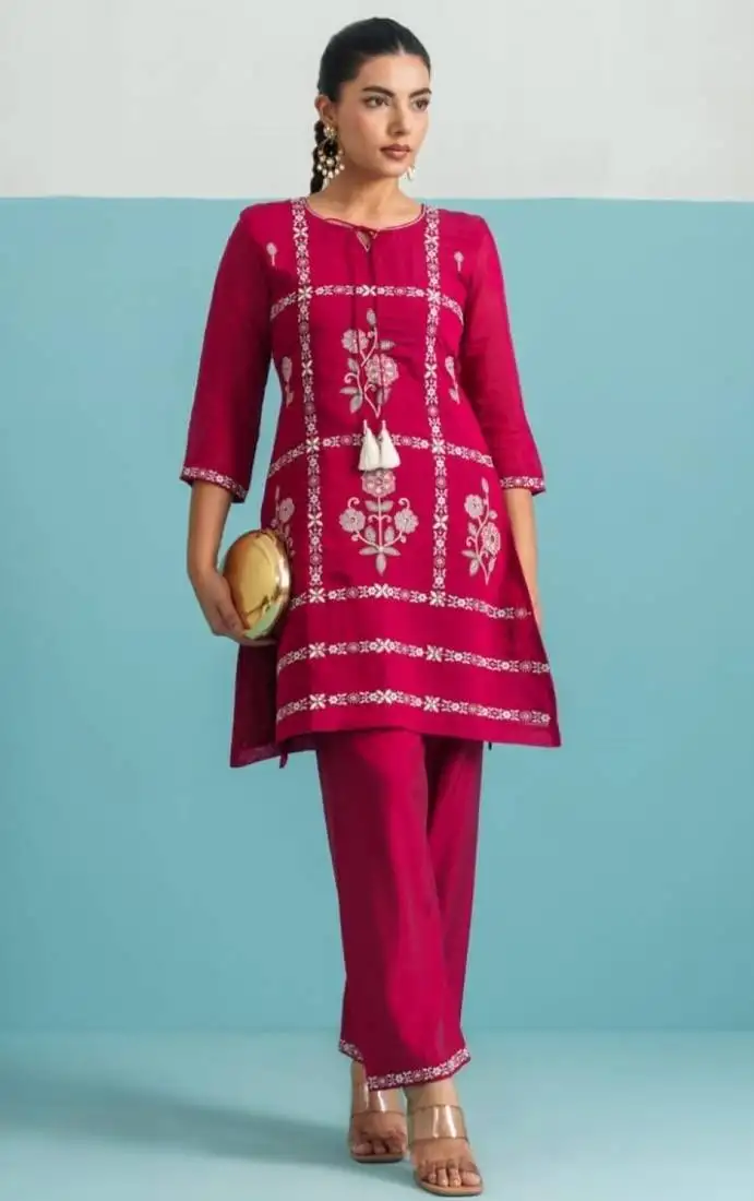 Parikrama flamingo red cotton embroidered co ord sets