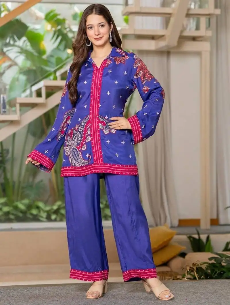 Jayti midnight blue cotton printed co ord sets