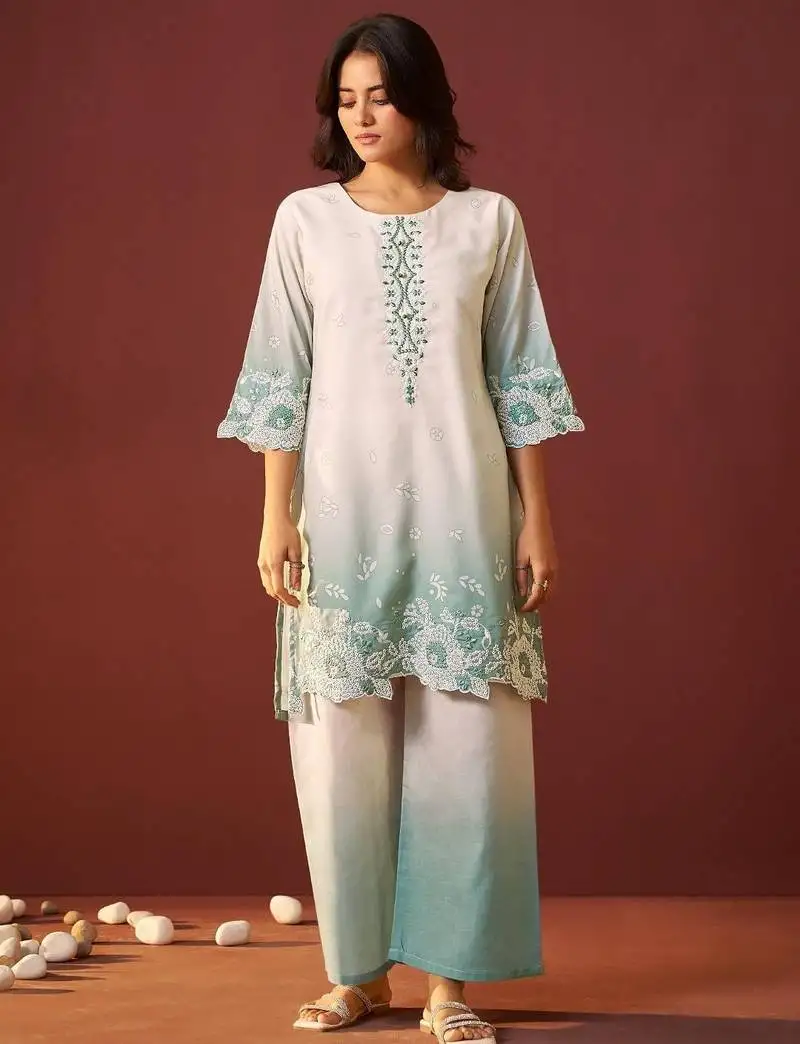 Ira spruce white cotton embroidered co ord sets