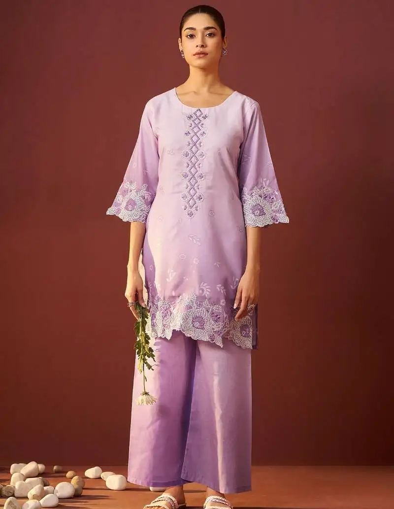 Ira lavender lavender cotton embroidered co ord sets