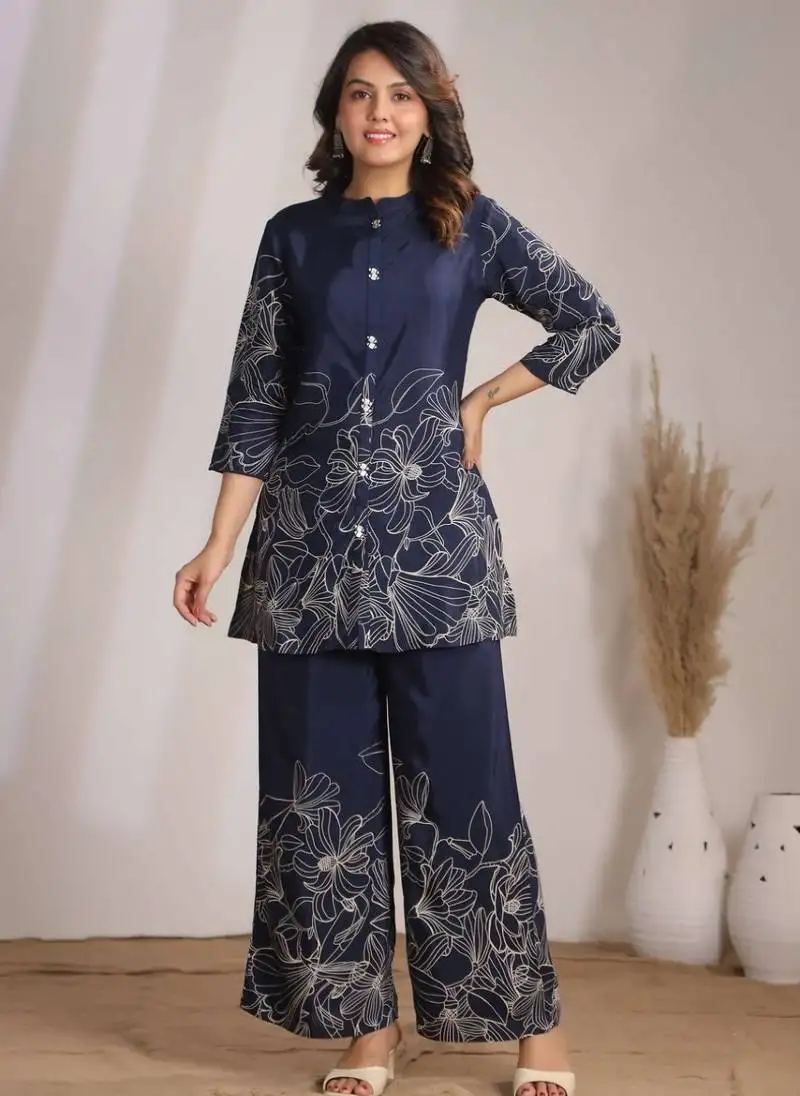 Sylvie azure blue cotton printed co ord sets