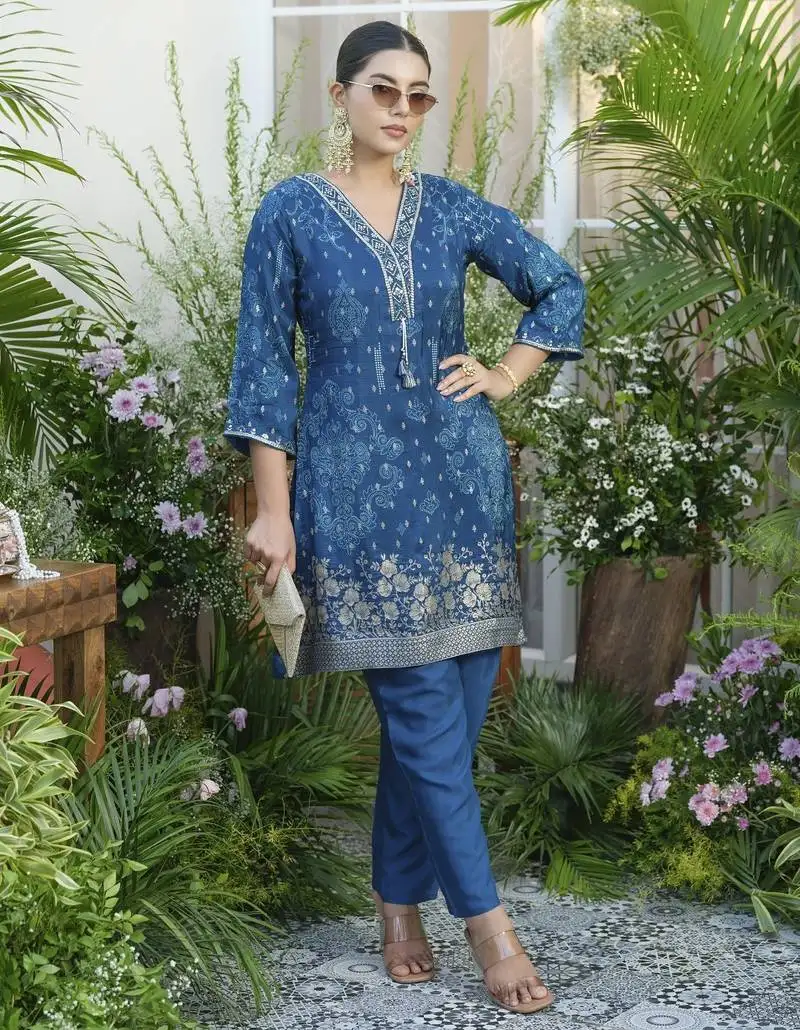 Palash indi blue jacquard embroidered co ord sets