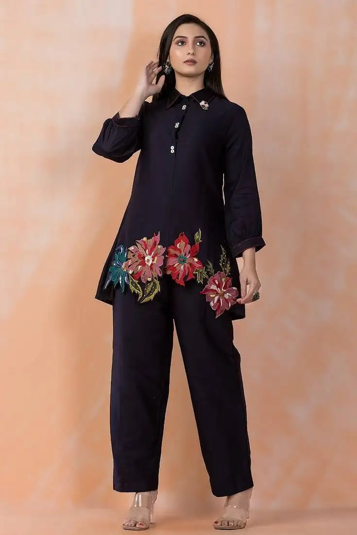 Sabhya midnight black cotton embroidered co ord sets