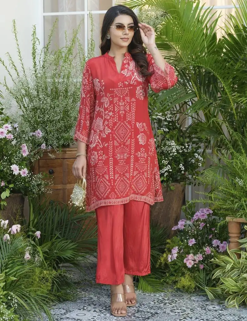 Palash crimson peach crepe printed co ord sets