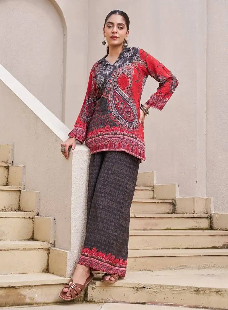 Kabool charcoal black cotton printed co ord sets