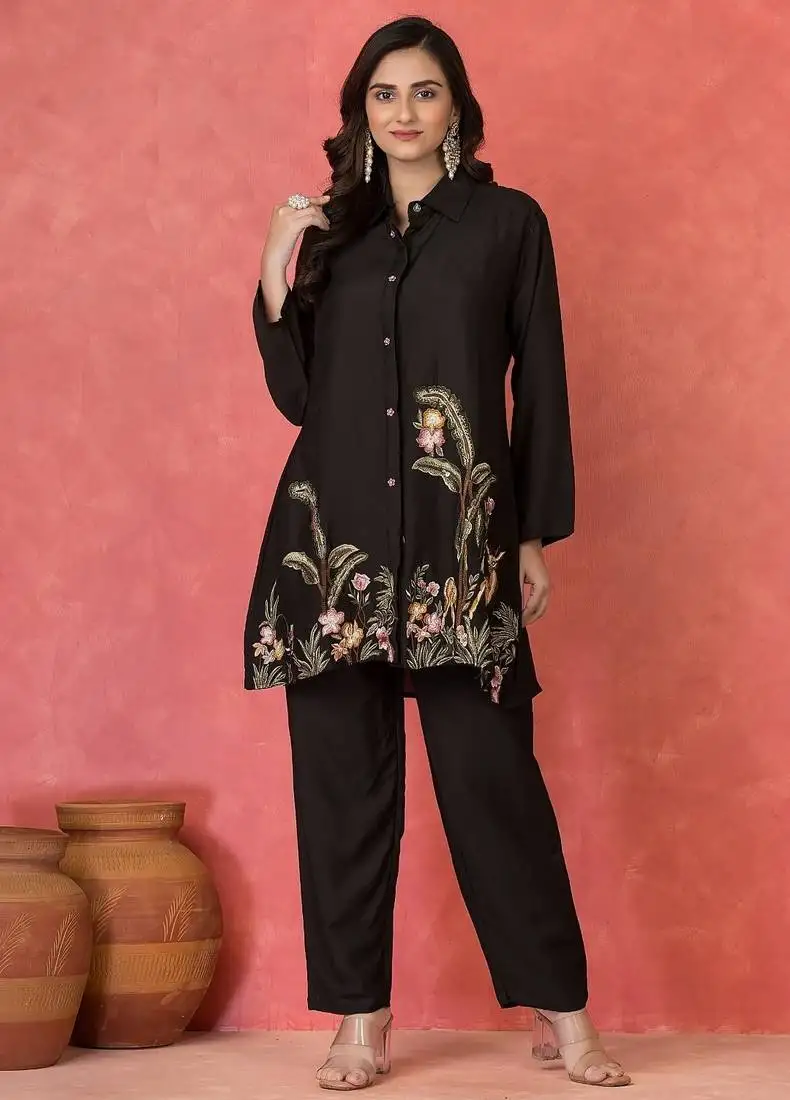 Sabhya ebony black cotton embroidered co ord sets