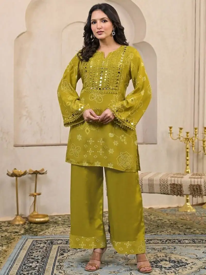 Kara sage green cotton embroidered co ord sets