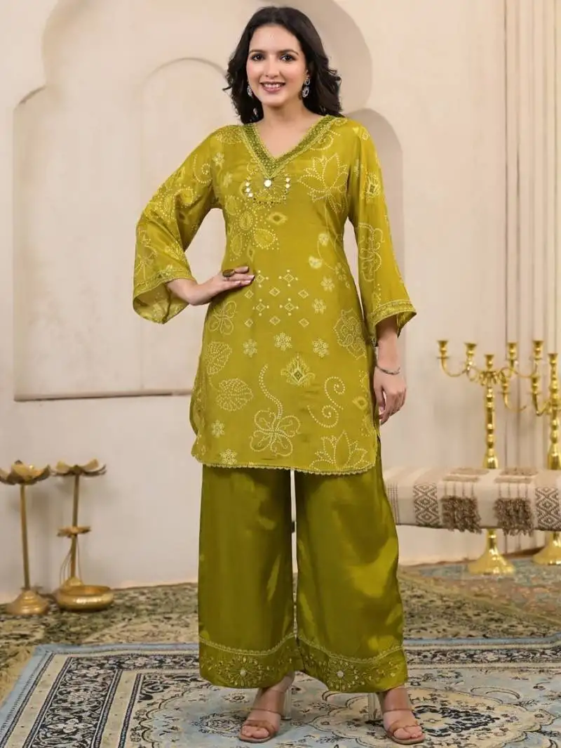 Kara forest green cotton embroidered co ord sets