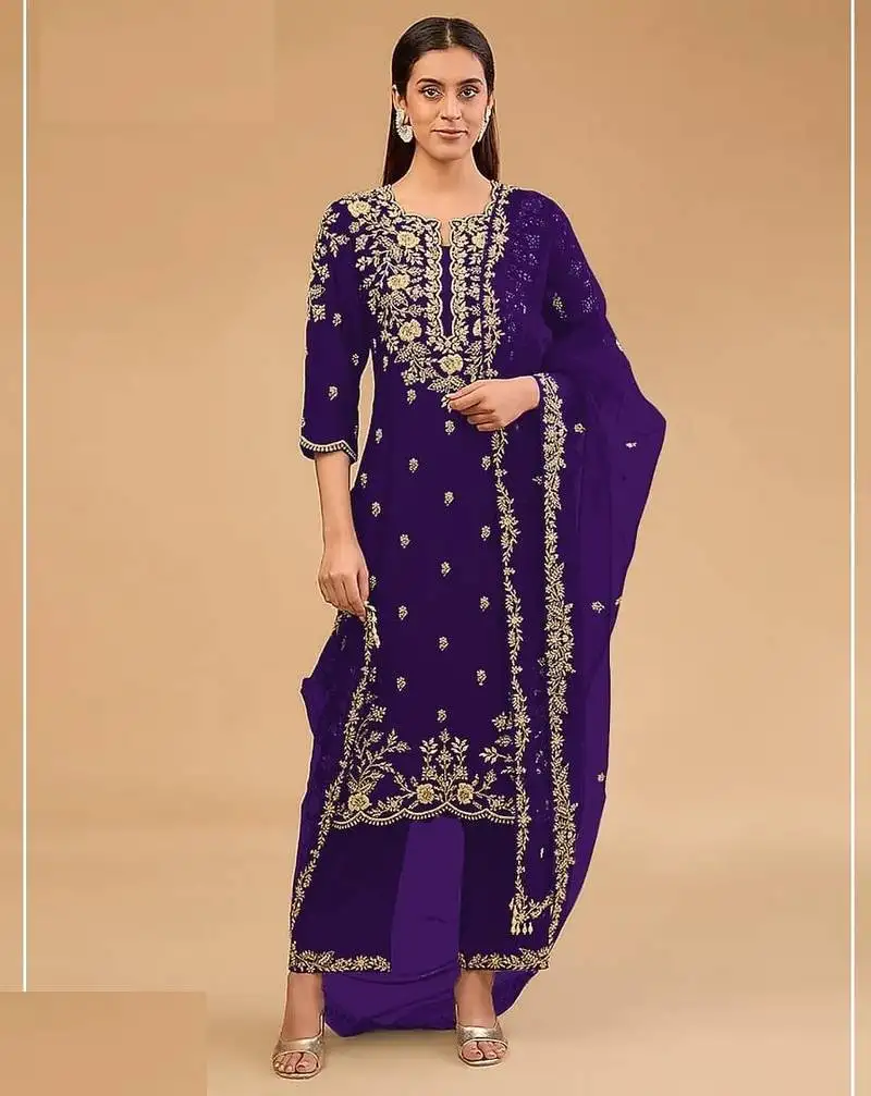 Dark purple silk semi stitched wedding suits