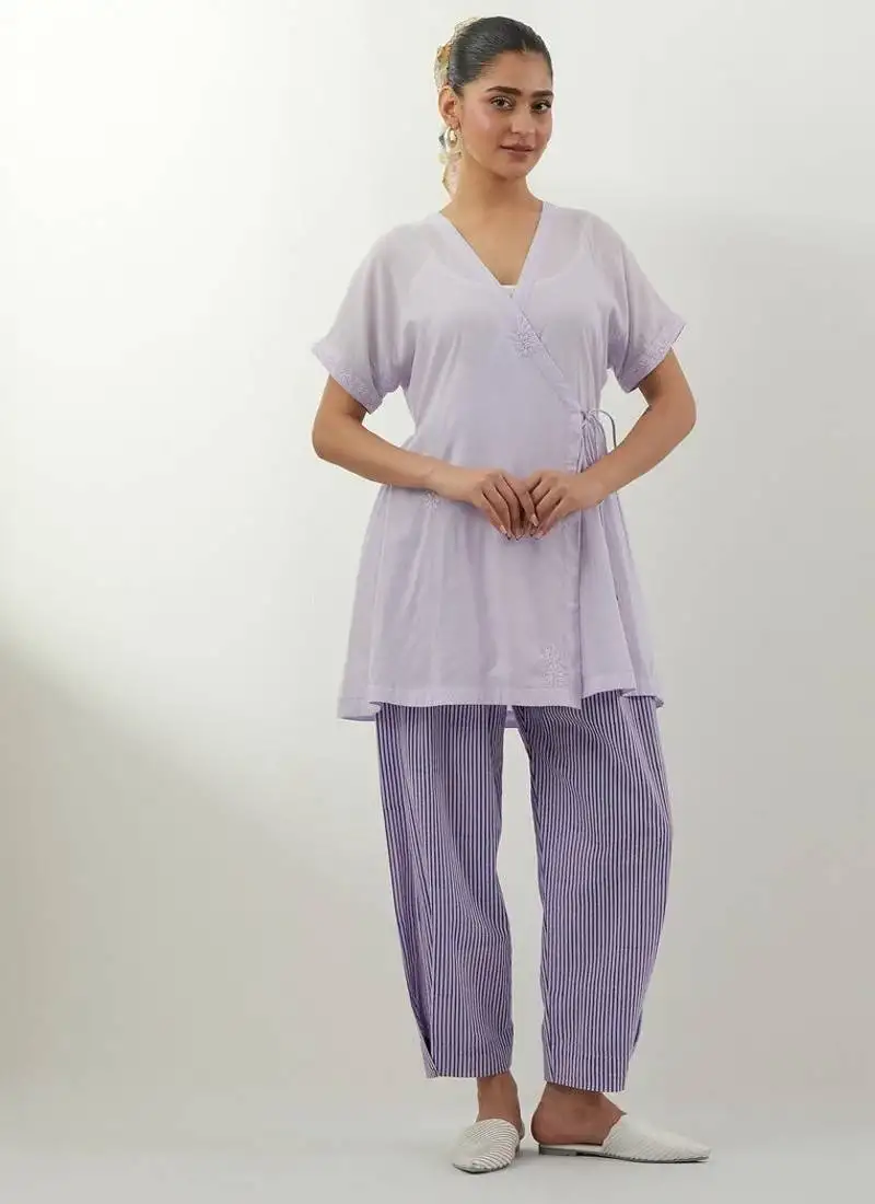 Lavender plain cotton kurta set