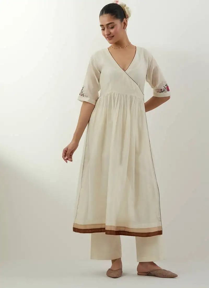 Ivory plain chanderi kurta set