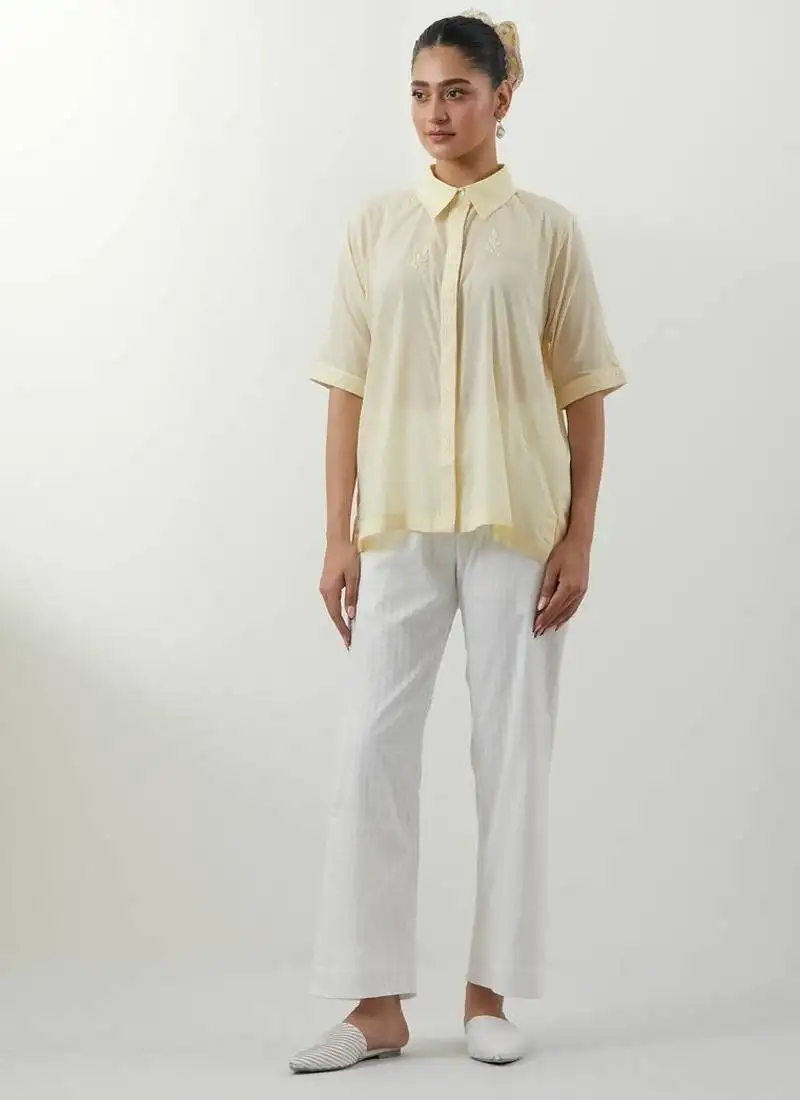 Yellow embroidered cotton co-ord set