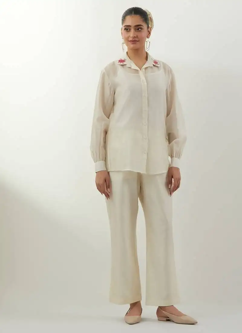 Ivory plain chanderi co-ord set