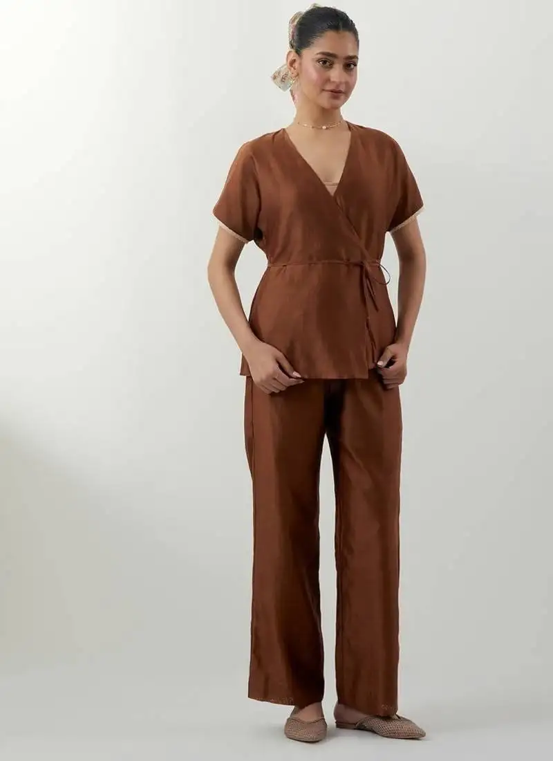 Brown plain chanderi co-ord set