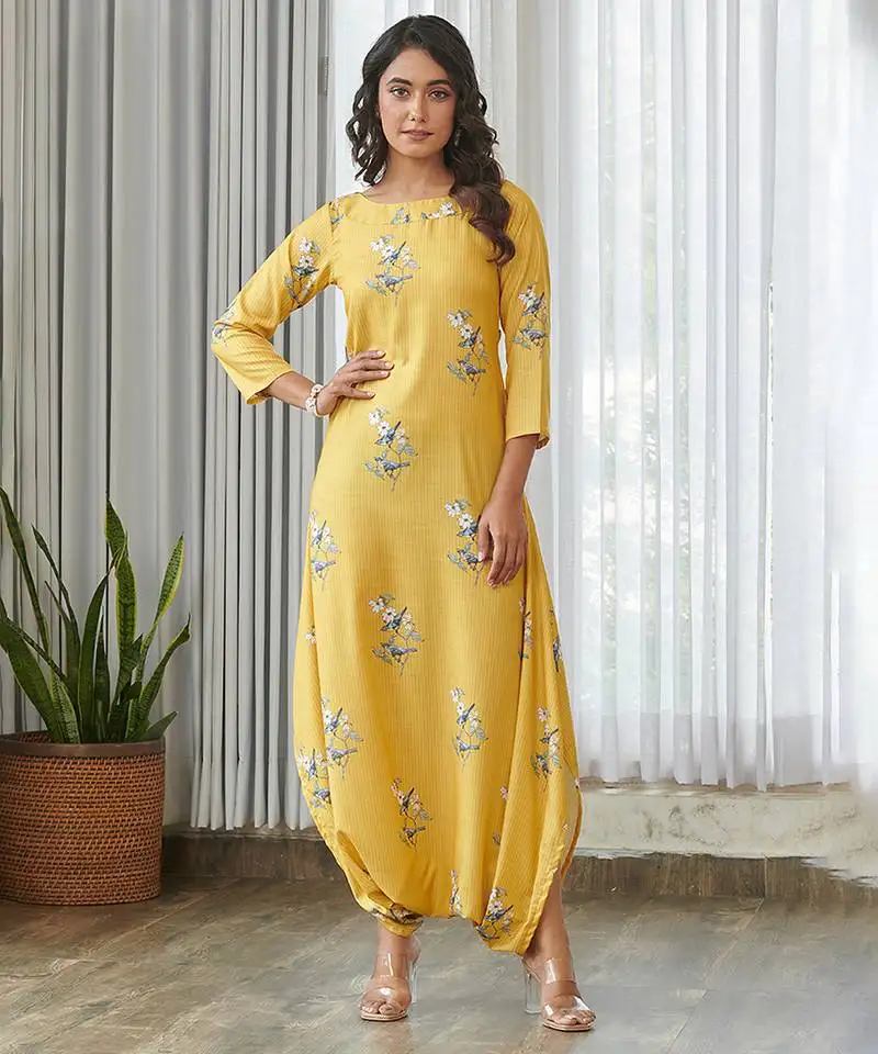 Yellow floral printed cotton jumpsuit