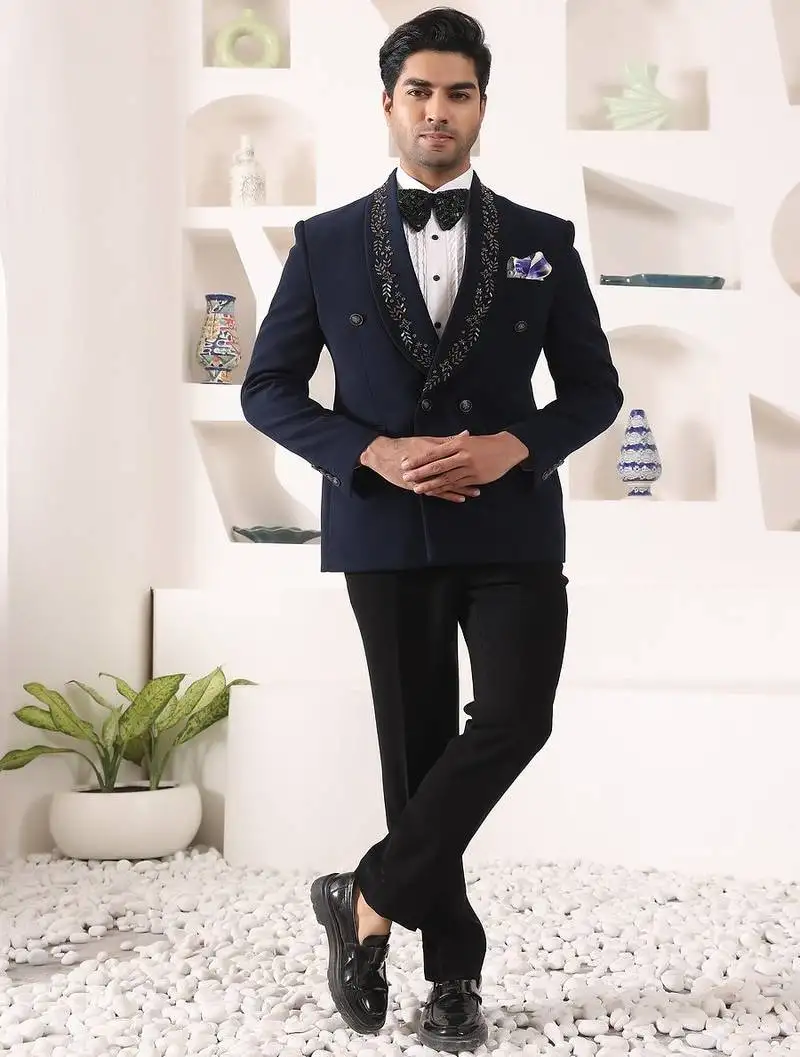 Blue rayon embroidered tuxedo