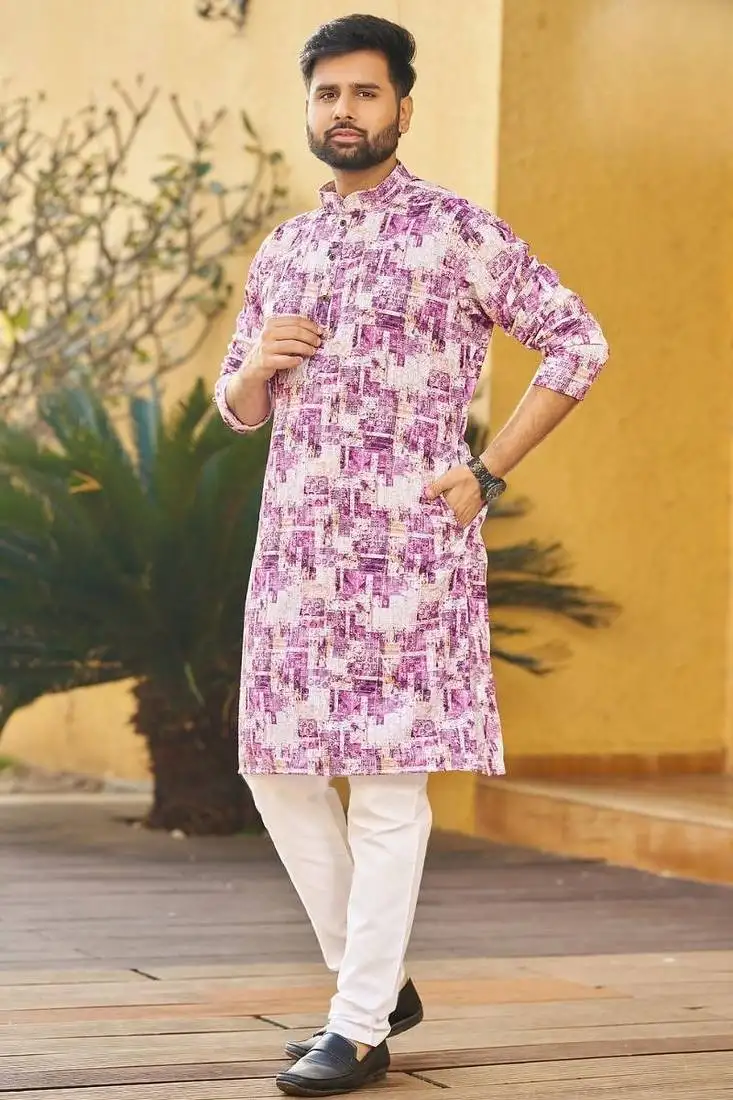 Purple schiffli chikan sequence work rayon kurta with cotton pajama