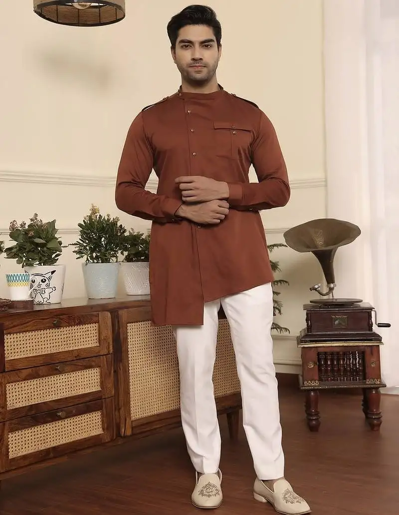 Rust cotton kurta pajama