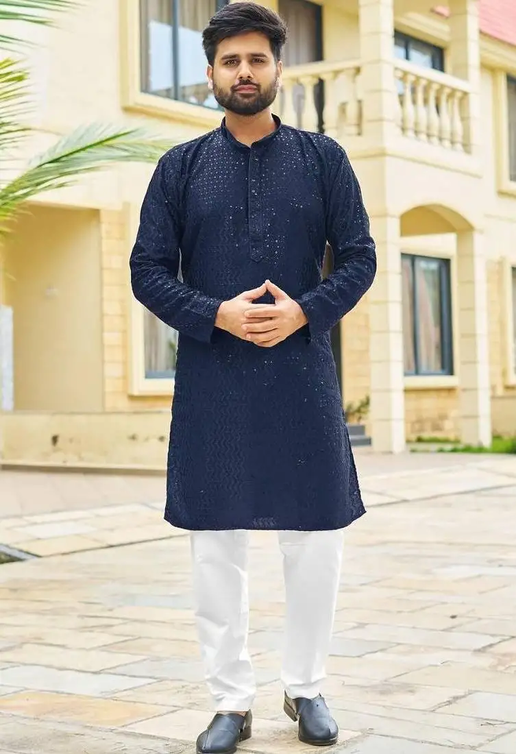 Blue premium rayon with embroidery sequins work