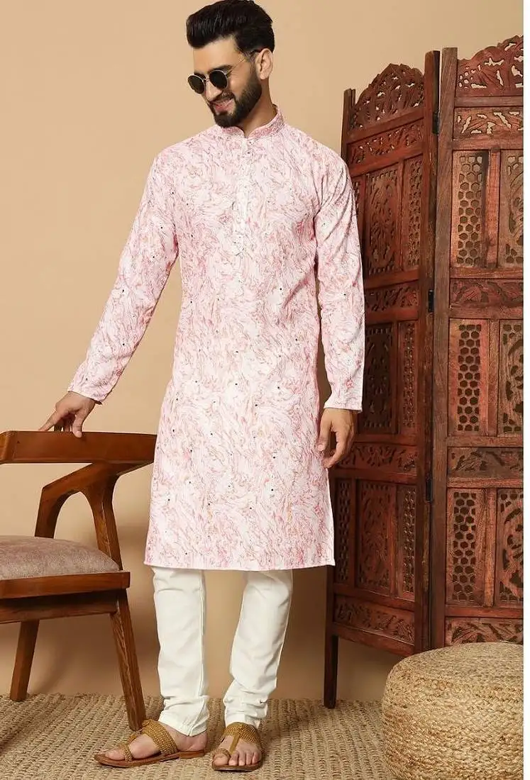 Pink heavy linen cotton print with cotton pyjama