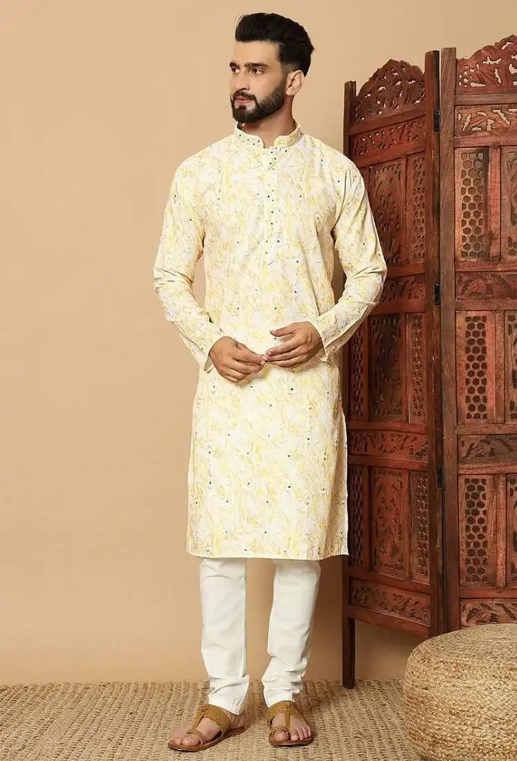 Yellow heavy linen cotton print with cotton pyjama