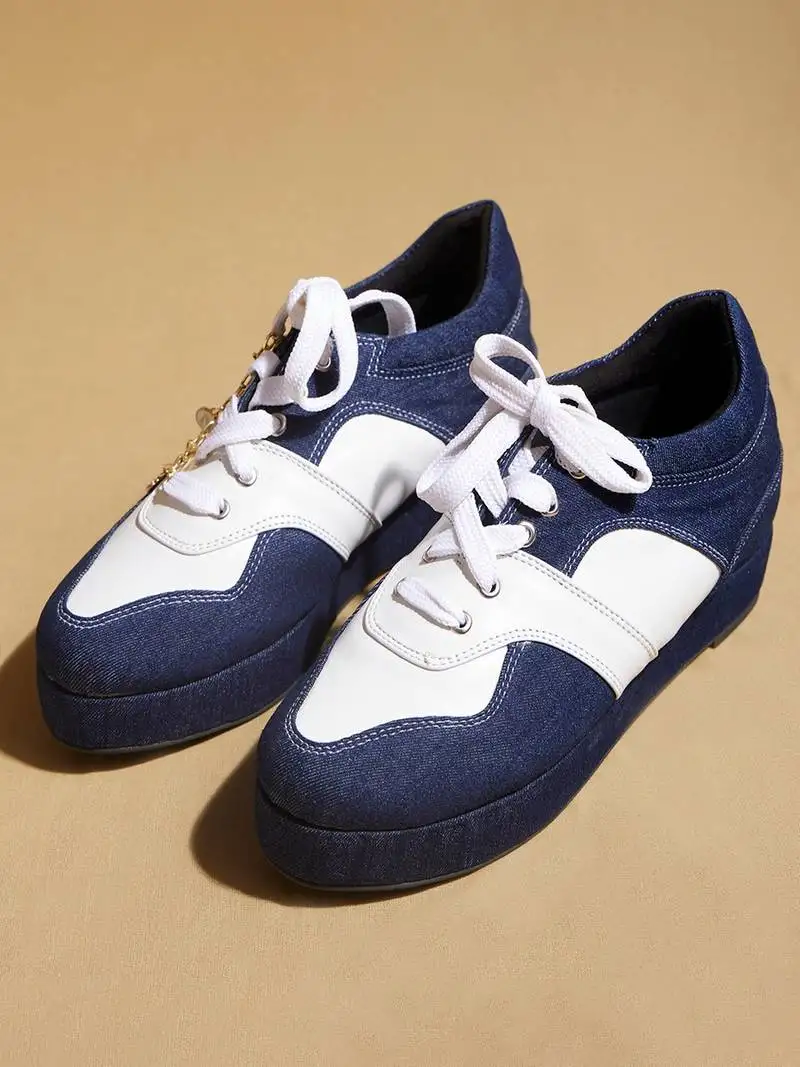 Blue solid denim wedges