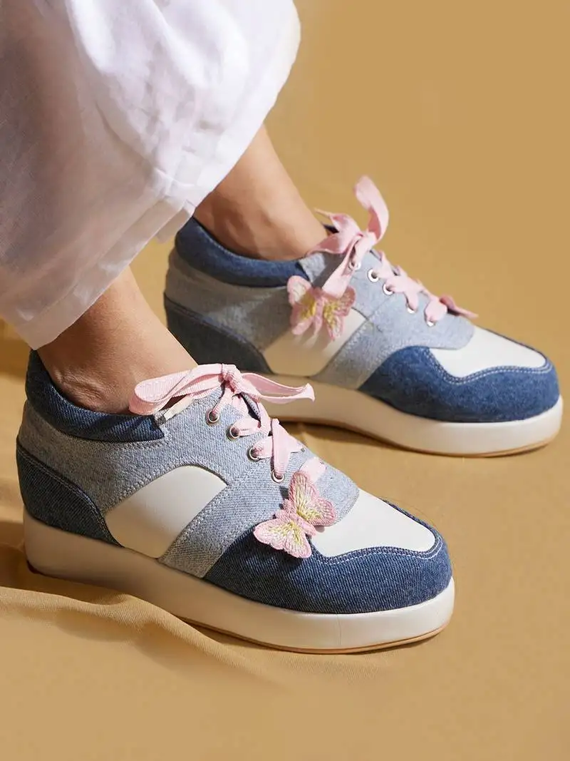 Multicolor solid denim wedges